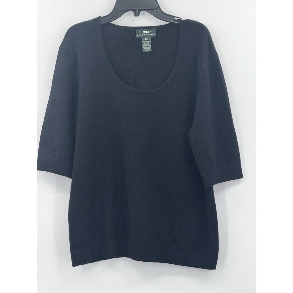 Ralph Lauren 100% Cashmere XL Black Elbow Length Sleeves Sweater Top